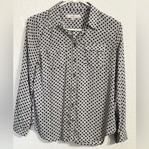 Ann Taylor LOFT Black Spotted Pinstriped Button Down Blouse Size XSP